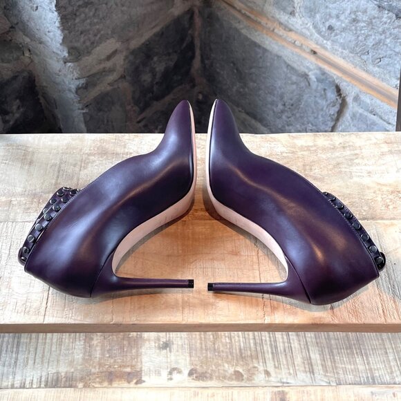 Jimmy Choo Purple Eggplant Lark Ankle Strap V Booties - Picture 6 of 10